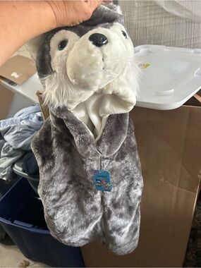 Plush Gray Husky Dog Costume Hoodie/vest